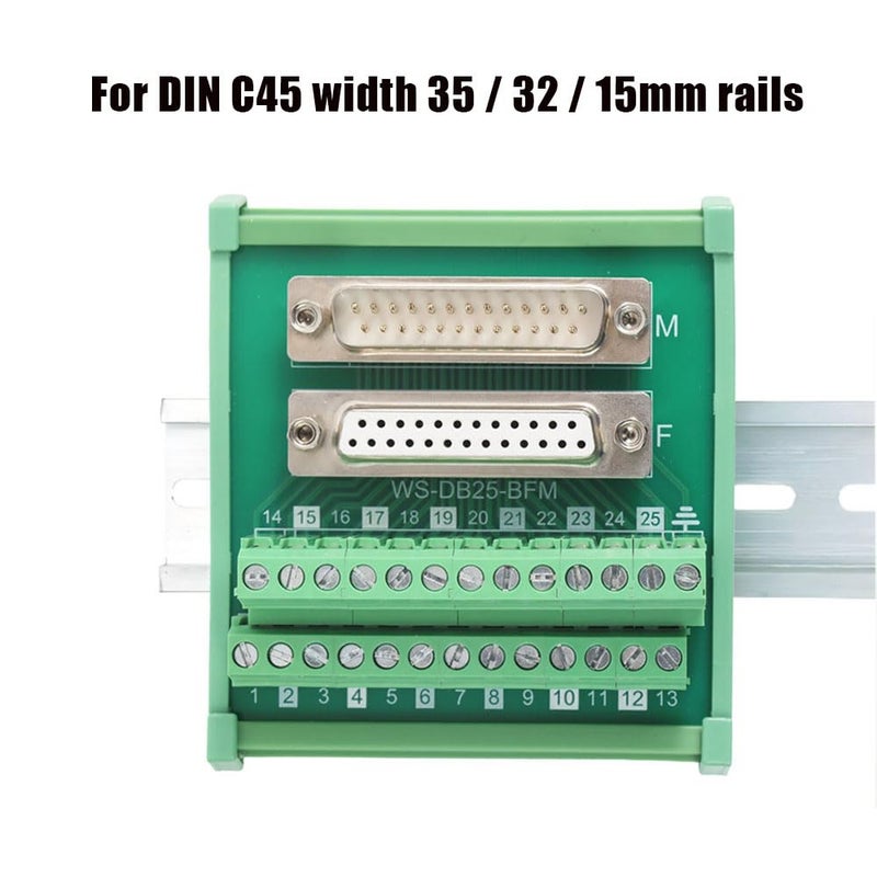 Willwewon DB25 Male&Female DIN Rail Mount Interface Module, D-Sub 25-pin Breakout Board - Image 3